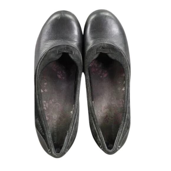 Merrell Shoes Womens 9.5 Wedge Slip On Fashion Classic Leather Lotus Black Comfy - Picture 8 of 15